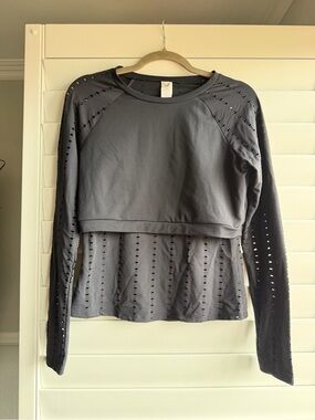 Fabletics Charcoal Black Layered Long-Sleeve Performance Tee